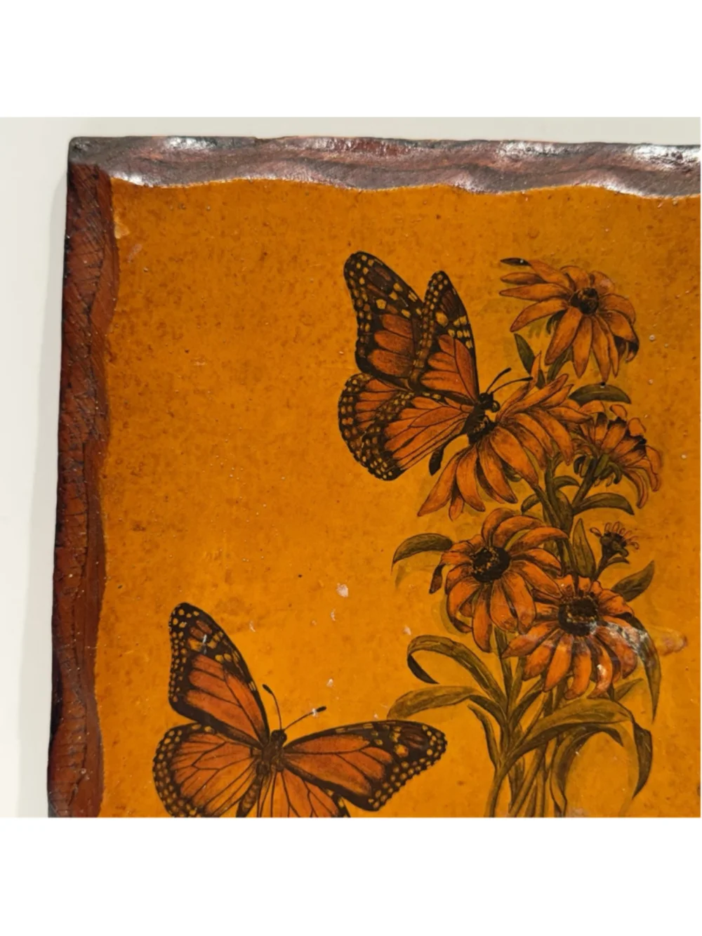 Vintage Monarch Butterfly Black Eyed Susan Wood Wall Plaque Decoupage Rustic